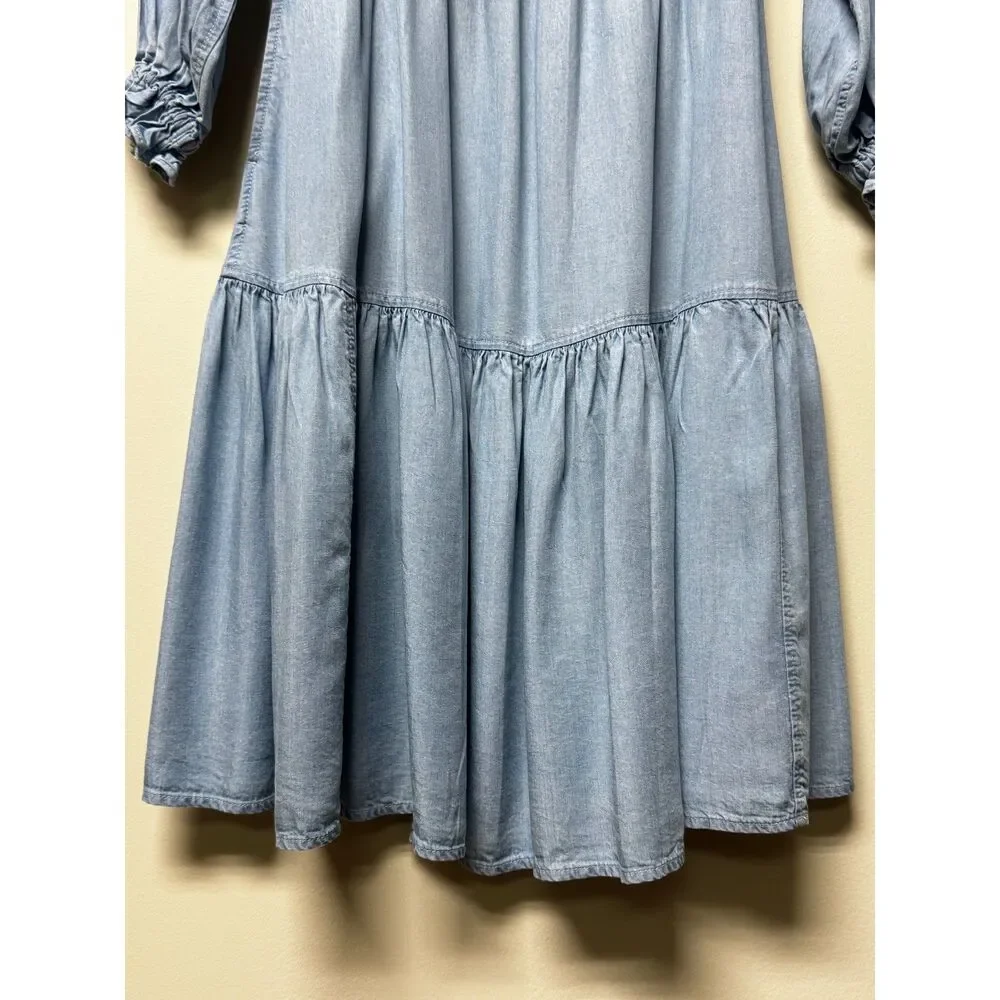 NWOT - Lauren Ralph Lauren Chambray Ruffle Keyhole Tie Front Midi Dress, Sz 2